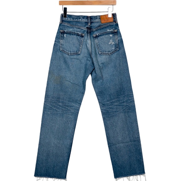 Moussy Vintage Straight Leg Jeans in Mid Blue Distressed Denim - Picture 2 of 16